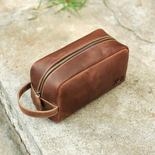 Personalized Leather Dopp Kit for Men Leather Toiletry Bag Etsy