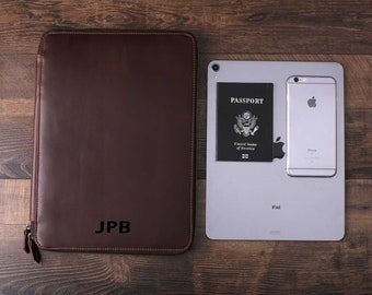 Personalized Leather Travel Wallet, Custom iPad Pro Folio Passport Holder with Monogram, Document Organizer, Groomsmen Gift, Birthday Gift