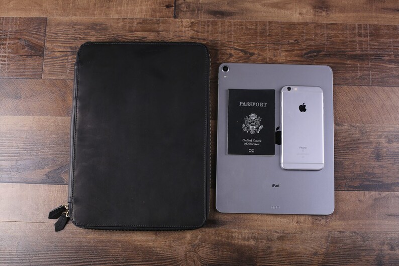 iPad Pro Passport Holder with Monogram Document Organizer Unique Groomsmen Gift Large Personalized Leather Travel Wallet Wedding Gift