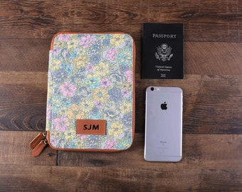 Bridemaid Gift, Bridesmaid Proposal, Personalized Canvas & Leather Travel Wallet, Wedding Gift, iPad Mini Passport Holder with Monogram