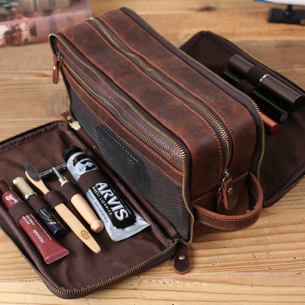 Groomsmen Geschenk, Trauzeugen Vorschlag, Wasserdichte Leder Kulturtasche, Leder Dopp Kit, Rasierset für Männer, Trauzeuge Geschenk, Brautjungfer Geschenk