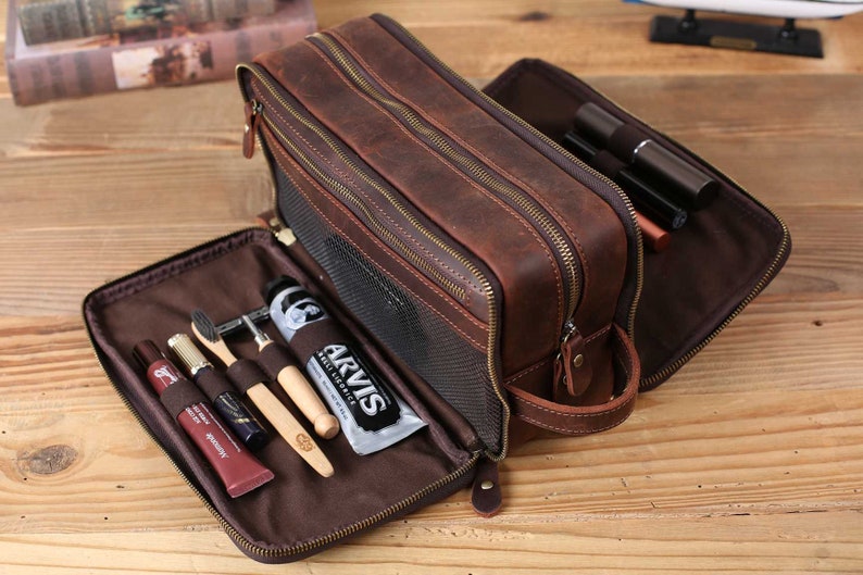 Groomsmen Gift, Groomsmen Proposal, Waterproof Leather Toiletry Bag, Leather Dopp Kit, Men's Shaving Kit, Groomsman Gift, Bridesmaid Gift Coffee+Standard Size