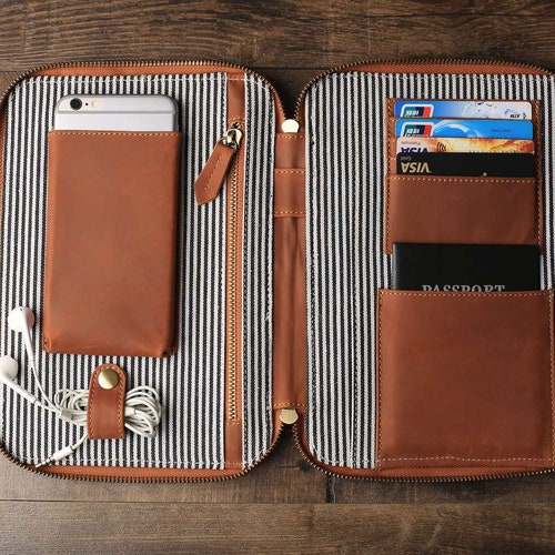 Large Personalized Leather Travel Wallet Groomsmen Gift Etsy