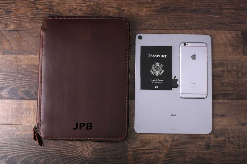 iPad Pro Passport Holder with Monogram Document Organizer Unique Groomsmen Gift Large Personalized Leather Travel Wallet Wedding Gift