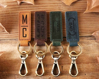 Personalized Leather Keychain, Engraved Leather Key Chain, Key Fob, Anniversary Gift, Mother Gift, Father Gift, Grandparent Gift, Best Gift