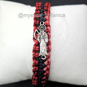 Red & Black Macrame Santa Muerte Bracelet | Handmade Spiritual Protection Bracelet