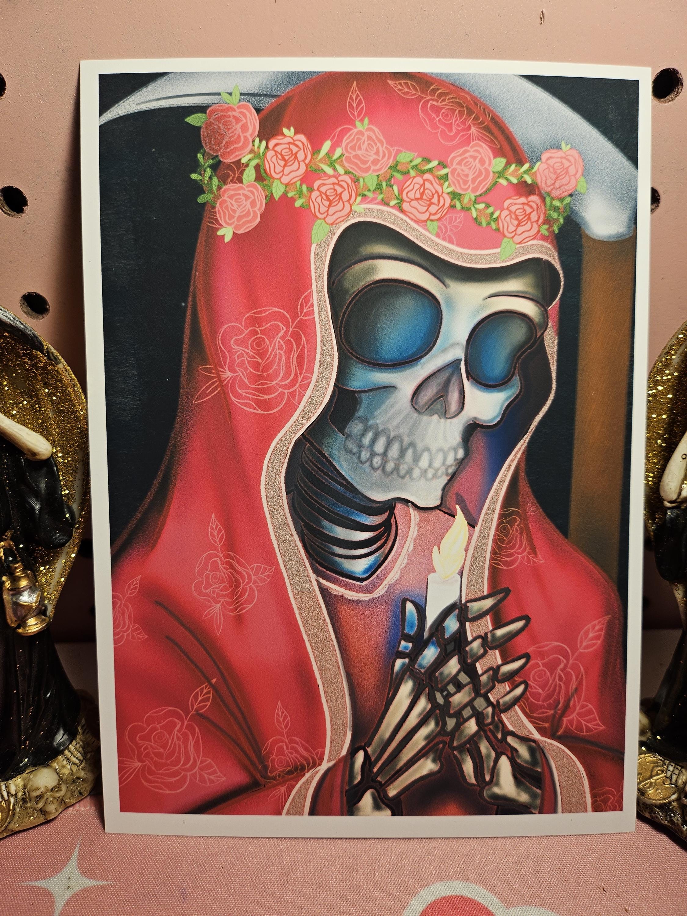 Santa Muerte 5×7 Print - Matte Photo Paper, Hand-Drawn Artwork