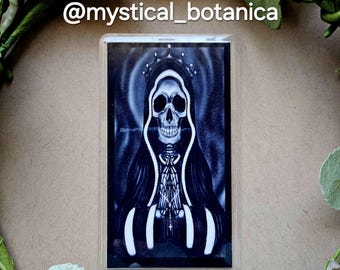 Handmade Santa Muerte Prayer Card: Original Art, Spanish/English