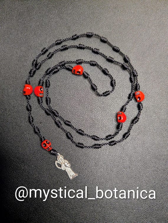 Handmade Santa Muerte Rosary–Spiritual Beadwork | Imbued with anointing oil