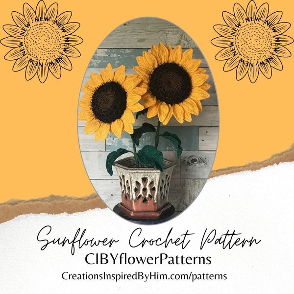 Sunflower, Large Sunflower Crochet Pattern, Crochet Flower Pattern, Easter gift, Mother's Day Gift, Spring decor, gift for her