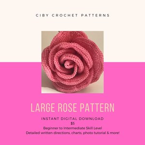 Rose, Large Rose Crochet Pattern, Crochet Pattern, Crochet Flowers, Rose Pattern, Home Decor, Minimalist, Halloween image 4