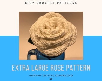 Roses, Extra Large Rose Crochet Pattern, Crochet Pattern, Crochet Flowers, Rose Pattern, gifts for her, easter, mothers day, spring decor