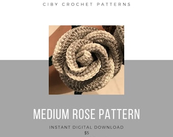 Rose, Medium Rose Crochet Pattern, Crochet Pattern, Crochet Flowers, diy rose,Rose Pattern, gifts for her, easter, mothers day, spring decor