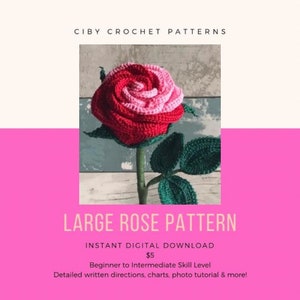 Rose, Large Rose Crochet Pattern, Crochet Pattern, Crochet Flowers, Rose Pattern, Home Decor, Minimalist, Halloween image 1