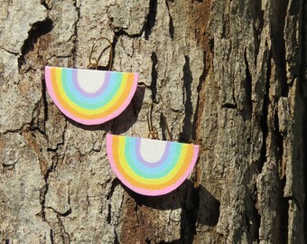 Pastel Rainbow Hand Painted Earrings. Pastel Rainbow Earrings. Hand Painted Earrings. Rainbow Earrings. Paper Earrings.