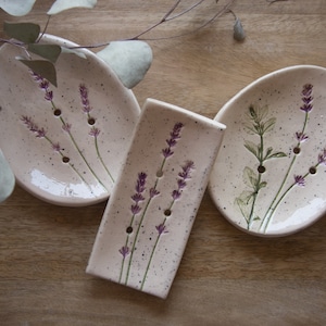 Ceramic soap dishes - lavender - oval - rectangular // handmade