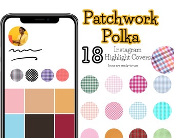 Portadas destacadas de Instagram con diseño de patchwork y lunares: íconos de Instagram listos para usar (descarga digital)