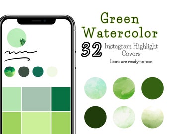 Portadas destacadas de Instagram en acuarela verde: 32 íconos listos para usar (descarga digital)