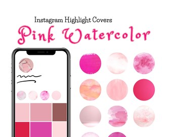 Portadas de íconos destacados de Instagram pintadas a mano con acuarela rosa, historias de Instagram,