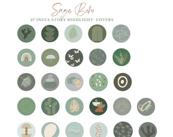 Sage Boho Geométrico Minimalista Instagram Story Portadas destacadas, Iconos abstractos de IG Story de mediados de siglo