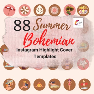 88 couvertures Instagram Highlight | Icônes du thème été-printemps| Couvertures d&#39;histoires Instagram | Modèles de couverture Instagram Baked Earth en PNG