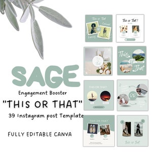 Sage Green minimalist &quot;This or That&quot; Instagram post Templates  Engagement Booster, Editable in Canva, Instant download, ready to use