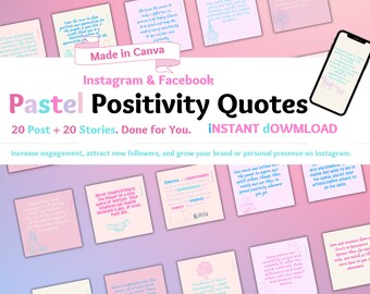 Plantillas de Instagram con frases y anécdotas de positividad pastel (descarga digital)