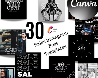 30 Black and White Sales Instagram Post Templates| Sales Engagement Urban Fashion Post Templates| Edit with Canva| size 1080 by 1080