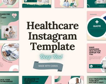 Plantilla de Instagram para profesionales de la salud: Redes sociales en verde azulado y rosa (Canva)