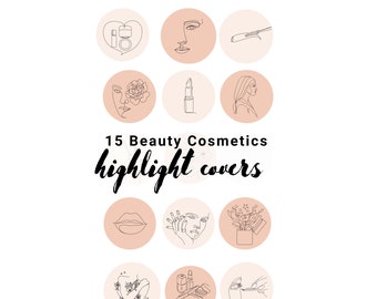 15 portadas de Instagram destacadas de belleza bohemia: iconos de arte lineal (PNG)