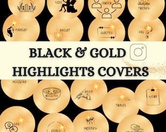 Íconos destacados de Instagram en negro y dorado / Estética minimalista (Descarga digital)