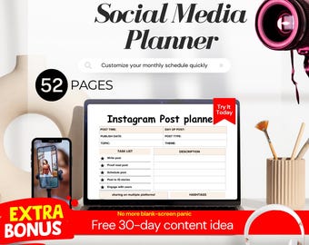 Planificador de contenido para redes sociales: Estrategia de 30 días (Descarga digital)
