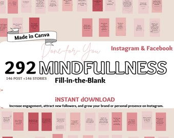 Plantillas de publicaciones de Instagram sobre mindfulness: Completa los espacios en blanco (descarga digital)