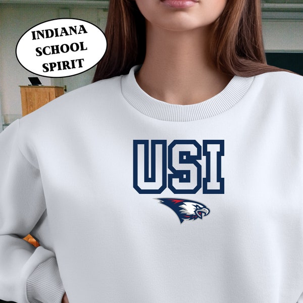 Pull ras du cou Indiana USI | Sweat-shirt universitaire, vêtements de hayon, produits dérivés universitaires, Université du sud de l'Indiana