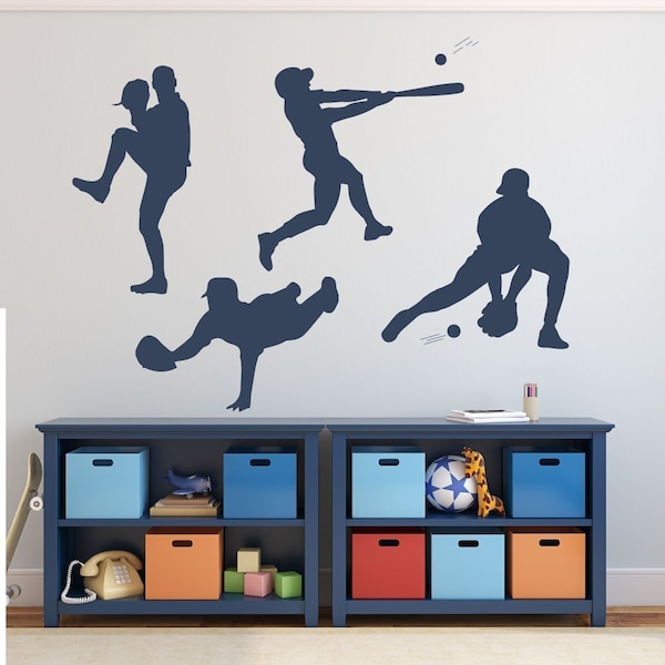 Baseball Player Wall Decal, Baseball Player Silhouette, Baseball Theme Bedroom Decor, Baseball Wall Decor Kids Room, Baseball Vinyl Sticker