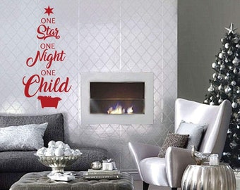 Christmas Tree Wall Decals - One Star One Night One Child - Holiday Vinyl Stickers For Living Room or Home Decor