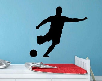Soccer Player Wall Decal - Personalized Sports - Vinyl Sticker Art For Boy's Bedroom or Playroom Decoration