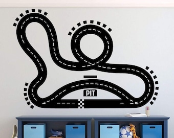 Race Track Wall Decal, Race Car Wall Decal, Car Racing, Boys Wall Decor, Boys Playroom Wall Decal, Boys Bedroom Wall Decor, Racetrack Wall