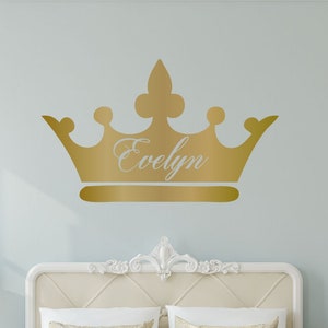 Princess Crown Decor, Princess Wall Decal, Gold Girls Bedroom Wall Decor, Nursery Decor Wall Sticker, Personalized Wall Decal Name Kids Room