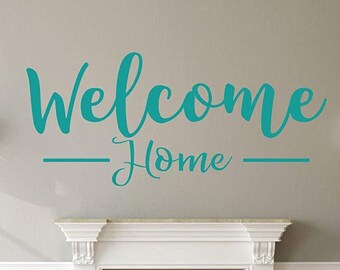 Living Room Wall Decor - Welcome Home Wreath Vinyl Decal for Family Room or Porch