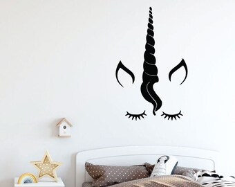 Unicorn with Eyelashes Vinyl Wall Decal for Girl's Unicorn Themed Bedroom