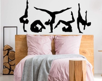 Silhouette Gymnastic Wall Decal For Teen's Bedroom - Acrobatic, Balance Beam, Combination, Floor Exercise - Girl's Vinyl Decor