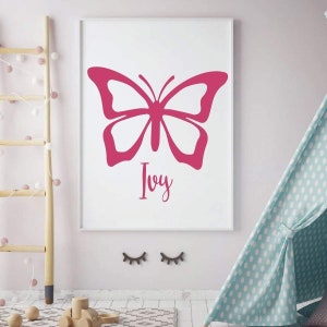 Butterfly Wall Decal - Personalized Vinyl Sticker Decor for Girl&#39;s Bedroom, Playroom or Nursery Decoration
