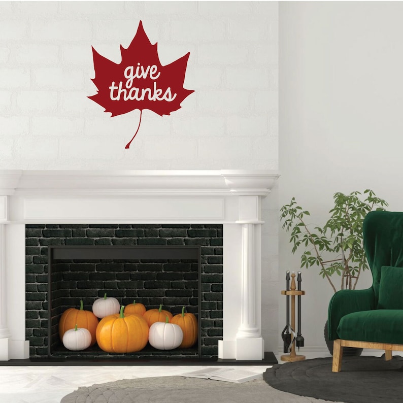 Vinyl Maple Leaf Art for Home Decor Bedroom or Fall Decoration Give Thanks Living Room Thankful Wall Decal Quote