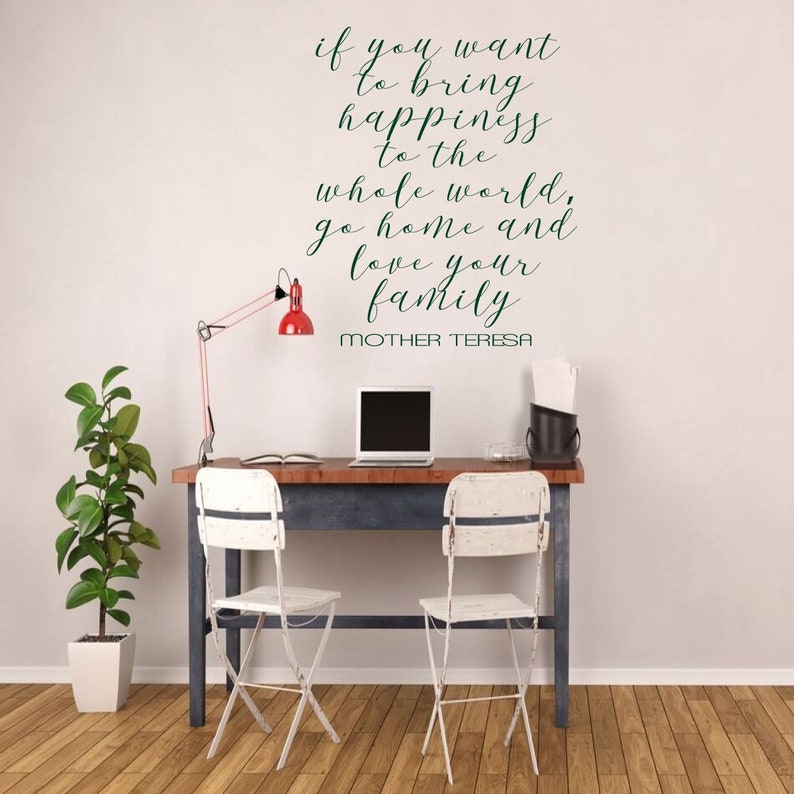 Windows Family Love Quote Mother Teresa Vinyl Lettering Bring Happiness to the Whole World Peel and Stick Adhesive Sticker for Walls