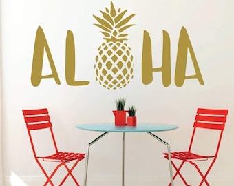 Aloha Wall Decal Sticker With Hawaiian Pineapple Design - Pineapple Decor - Vinyl Art Decoration