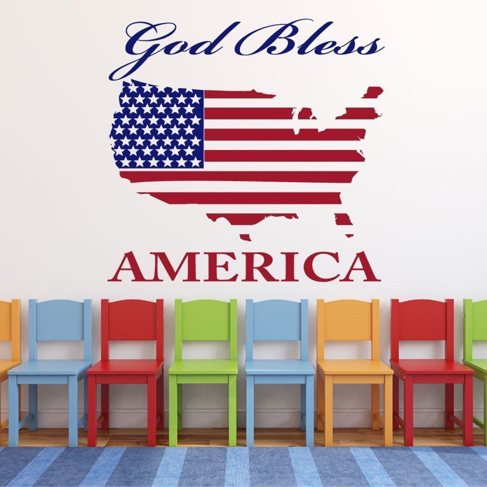 Patriotic Wall Decal God Bless America Vinyl Home Decor Etsy UK