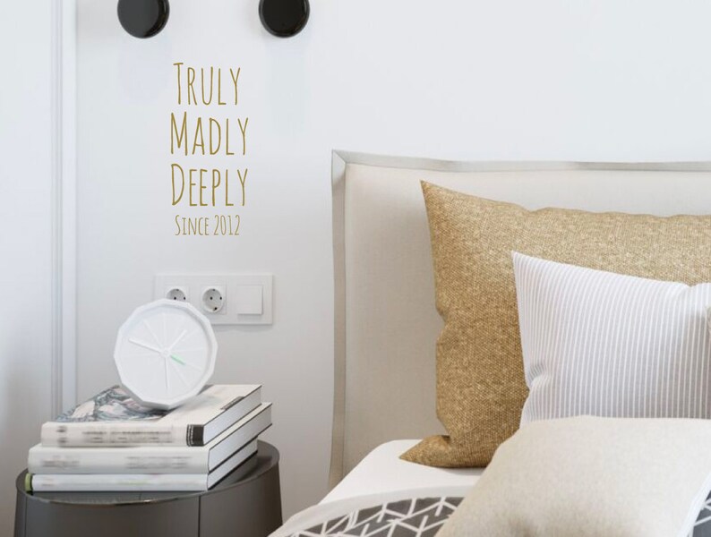 Benutzerdefinierte 18 x 40 Wall Decals Zitate: Truly Madly Deeply personalisierte paar Schlafzimmer Dekor für Verlobungen, Jubiläen, Valentinstag Bild 4