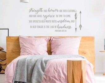 Christian Wall Decals for Women - Proverbs Verse - Strength and Honour are her Clothing - Vinyl Scripture And Religious Home Decor