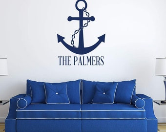 Anchor Wall Decor, Custom Nautical Wall Decor Living Room, US Navy Wall Vinyl Sticker Decals, Personalized Anchor Decal, Lake House Decor